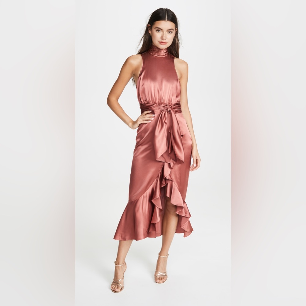 Cinq a Sept 100% Silk Midi Ruffle Dress